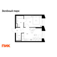 Планировка однокомнатной(квартира) площадью 35.7 квадратных метров в “ЖК Зеленый парк”