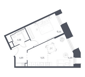 Планировка однокомнатной(апартаменты) площадью 50.56 квадратных метров в ЖК “ЖК Скай Спутник”