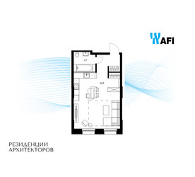 Планировка однокомнатной(апартаменты) площадью 39.5 квадратных метров в ЖК “ЖК Резиденции Архитекторов”