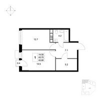 Планировка однокомнатной(квартира) площадью 43.8 квадратных метров в “ЖК Легенда Марусино”