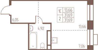 Планировка студии(квартира) площадью 31.7 квадратных метров в ЖК “ЖК Западная Ивантеевка”
