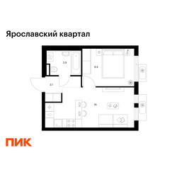 Планировка однокомнатной(квартира) площадью 32.4 квадратных метров в ЖК “Ярославский квартал”