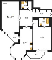 Планировка двухкомнатной(квартира) площадью 117.3 квадратных метров в “ЖК Вавилово”