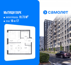 Планировка однокомнатной(квартира) площадью 35.1 квадратных метров в ЖК “ЖК Мытищи Парк”