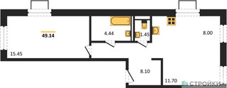Планировка однокомнатной(квартира) площадью 49.14 квадратных метров в “ЖК Квартал Строгино”
