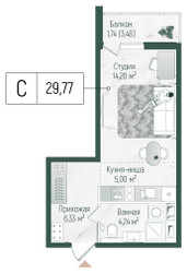 Планировка студии(квартира) площадью 31.51 квадратных метров в ЖК “ЖК Рига Хиллс”