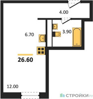 Планировка студии(квартира) площадью 26.6 квадратных метров в “ЖК Новая Щербинка”