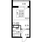 Планировка студии(квартира) площадью 24.91 квадратных метров в “ЖК Красногорский”