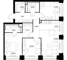 Планировка трехкомнатной(квартира) площадью 84.42 квадратных метров в ЖК “ЖК НОВА”
