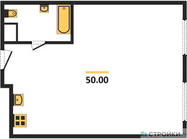 Планировка однокомнатной(апартаменты) площадью 50 квадратных метров в “ЖК Nametkin Tower (Наметкин Тауэр)”