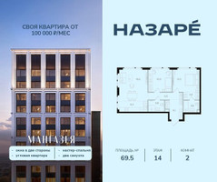 Планировка двухкомнатной(квартира) площадью 69.5 квадратных метров в “ЖК НАЗАРÉ (Мангазея в Богородском)”