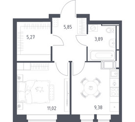 Планировка однокомнатной(квартира) площадью 35.41 квадратных метров в ЖК “ЖК Большое Путилково”