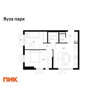 Планировка двухкомнатной(квартира) площадью 47.9 квадратных метров в “ЖК Яуза Парк (Мытищи)”