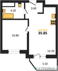 Планировка однокомнатной(квартира) площадью 35.85 квадратных метров в ЖК “ЖК ВОСТОК II”