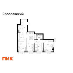 Планировка трехкомнатной(квартира) площадью 75.6 квадратных метров в ЖК “ЖК Ярославский”