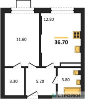 Планировка однокомнатной(квартира) площадью 36.7 квадратных метров в “ЖК Видный берег 2”