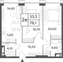 Планировка двухкомнатной(квартира) площадью 78.1 квадратных метров в “ЖК Will Towers (Вилл Тауэрс)”