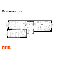 Планировка двухкомнатной(квартира) площадью 64.7 квадратных метров в “ЖК Ильинские луга”