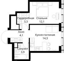 Планировка однокомнатной(квартира) площадью 37.7 квадратных метров в “ЖК Сити Бэй”