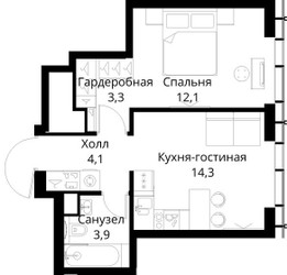 Планировка однокомнатной(квартира) площадью 37.7 квадратных метров в ЖК “ЖК Сити Бэй”