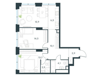 Планировка трехкомнатной(квартира) площадью 69.9 квадратных метров в ЖК “ЖК Level Звенигородская”