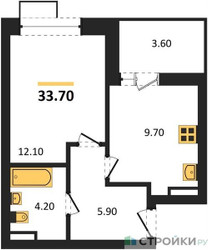 Планировка однокомнатной(квартира) площадью 33.7 квадратных метров в ЖК “ЖК Бунинские кварталы”