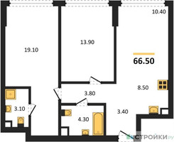 Планировка двухкомнатной(квартира) площадью 66.5 квадратных метров в “ЖК А22”
