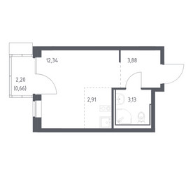 Планировка студии(квартира) площадью 22.92 квадратных метров в ЖК “ЖК Молжаниново”