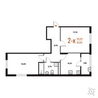 Планировка двухкомнатной(квартира) площадью 61 квадратных метров в “ЖК Новое Летово”