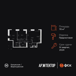 Планировка трехкомнатной(квартира) площадью 78.7 квадратных метров в ЖК “ЖК Архитектор”