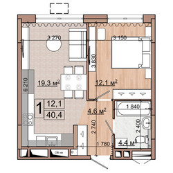 Планировка однокомнатной(квартира) площадью 40.4 квадратных метров в ЖК “ЖК Гранд Комфорт”