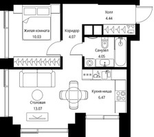 Планировка однокомнатной(квартира) площадью 42.13 квадратных метров в “ЖК Сити Бэй”