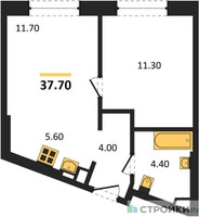 Планировка однокомнатной(квартира) площадью 37.7 квадратных метров в “ЖК Родина Переделкино”
