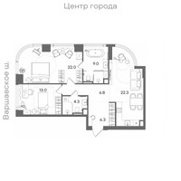 Планировка двухкомнатной(квартира) площадью 83.7 квадратных метров в “ЖК СТОУН Блик”