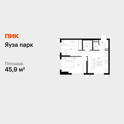 Планировка двухкомнатной(квартира) площадью 45.9 квадратных метров в ЖК “ЖК Яуза Парк (Мытищи)”
