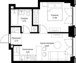 Планировка однокомнатной(квартира) площадью 36.33 квадратных метров в ЖК “ЖК Сити Бэй”