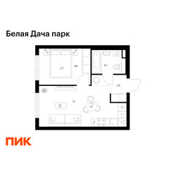 Планировка однокомнатной(квартира) площадью 33.6 квадратных метров в ЖК “ЖК Белая Дача парк”