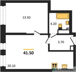 Планировка однокомнатной(квартира) площадью 41.5 квадратных метров в ЖК “ЖК МАРК”