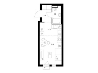 Планировка студии(квартира) площадью 24 квадратных метров в ЖК “ЖК Ильинские луга”