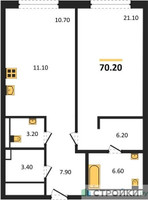 Планировка однокомнатной(квартира) площадью 70.7 квадратных метров в “Роскошный квартал Life Time”