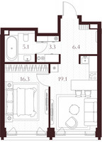 Планировка однокомнатной(квартира) площадью 50.2 квадратных метров в “ЖК Климашкина 7/11”