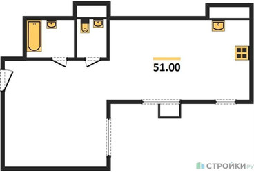 Планировка двухкомнатной(квартира) площадью 51 квадратных метров в ЖК “ЖК Римский”