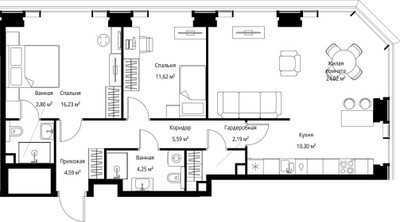 Планировка трехкомнатной(квартира) площадью 81.59 квадратных метров в ЖК “Мультиквартал СИТИДЗЕН”