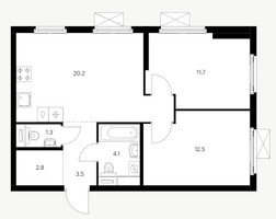 Планировка двухкомнатной(квартира) площадью 56.1 квадратных метров в “ЖК Ярославский”