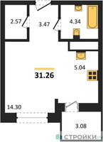 Планировка студии(квартира) площадью 31.26 квадратных метров в “ЖК ВОСТОК II”
