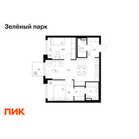 Планировка двухкомнатной(квартира) площадью 56.4 квадратных метров в “ЖК Зеленый парк”