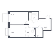 Планировка однокомнатной(квартира) площадью 51.5 квадратных метров в “ЖК Долина Яузы”