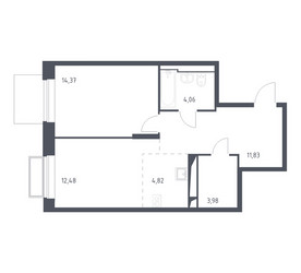 Планировка однокомнатной(квартира) площадью 51.5 квадратных метров в ЖК “ЖК Долина Яузы”