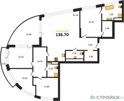 Планировка 4+ комнатной(квартира) площадью 136.7 квадратных метров в “ЖК Остров”