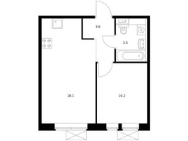 Планировка однокомнатной(квартира) площадью 35.4 квадратных метров в “ЖК Ильинские луга”